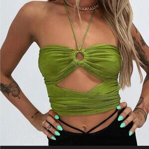 PRINCESS POLLY Loriella Ring Detail Crop Top Color Green Party Size US 2 XS